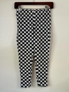 Made Right Checkered Capri Cotton Leggings Black White Sz L Skater Casual Punk